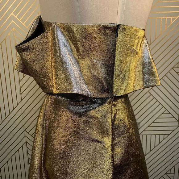 Sandro Palacio Metallic Gold Off Shoulder Dress - Picture 7 of 11